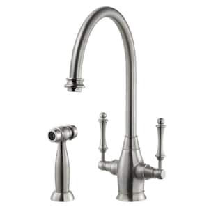 Charleston Traditional 2-Handle Standard Kitchen Faucet with Sidespray and CeraDox Technology in Brushed Nickel