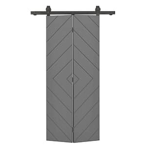Diamond 20 in. x 84 in. Hollow Core Light Gray Painted MDF Composite Bi-Fold Barn Door with Sliding Hardware Kit