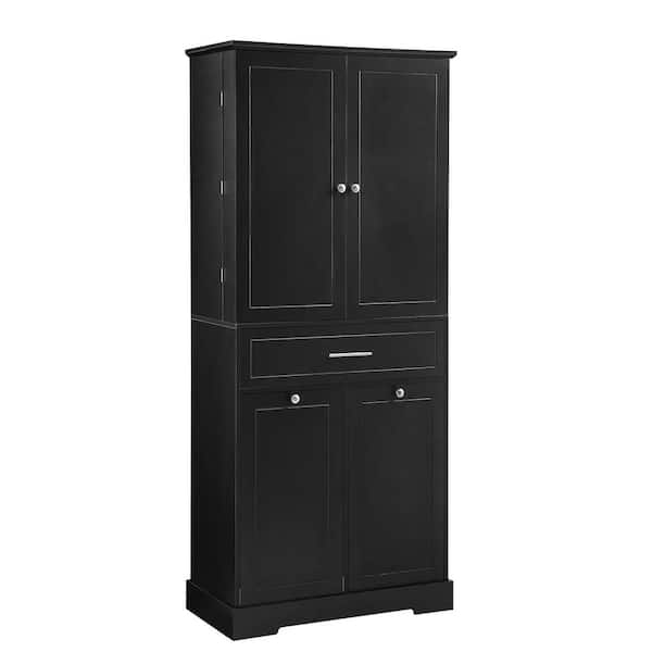 31.2 in. W x 16.4 in. D x 72.6 in. H Black Linen Cabinet with Doors & Drawers, Tilt-Out Laundry Hamper, Adjustable Shelf