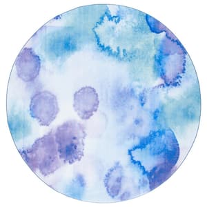 Paint Brush Blue/Lavender 7 ft. x 7 ft. Machine Washable Watercolor Gradient Round Area Rug