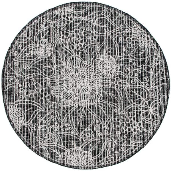 SAFAVIEH Ebony Black/Ivory 6 ft. x 6 ft. Floral Round Area Rug