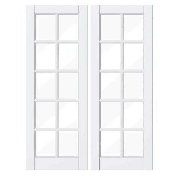 60 in. W. x 80 in. Double 30in. W. Doors 10 Lite, White Primed, No Bore, Clear, Finished MDF Wood Interior Door Slab