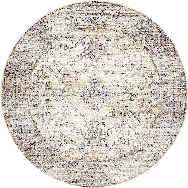 Unique Loom Augustus Naples Ivory 5' 0 x 5' 0 Round Rug