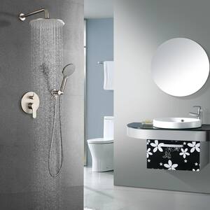 3-Spray Patterns with 2.5 GPM 10 in. 2 Functions Wall Mount Round Dual Shower Heads in Brushed Nickel (Valve Included)