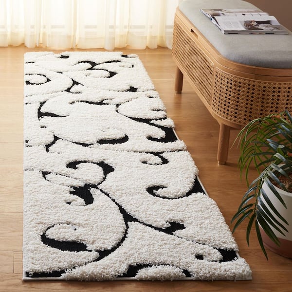 Florida 2 ft. x 8 ft. Ivory/Black Floral Runner Rug
