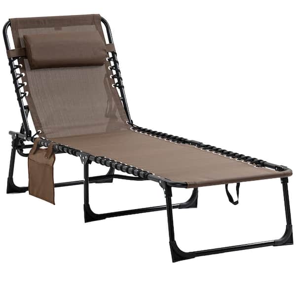 Sudzendf Brown Metal Outdoor Reclining Chaise Lounge with Adjustable Backrest and Removable Pillow, for Patio, Garden, Beach