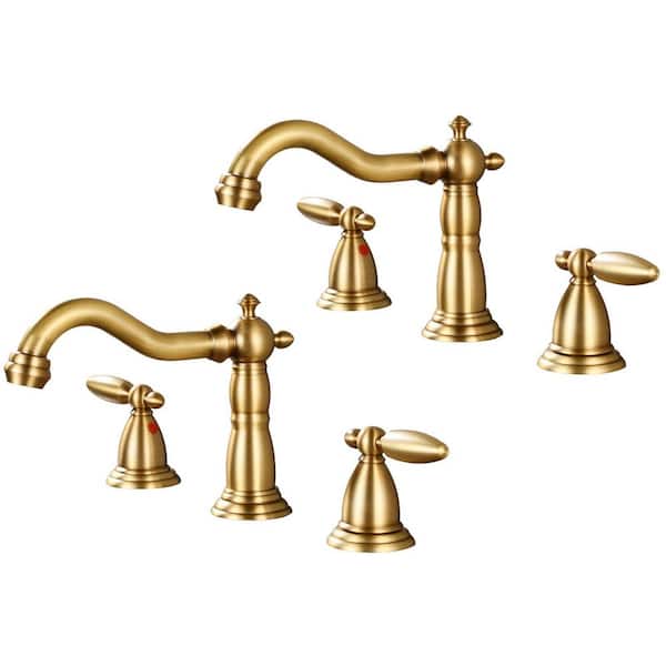 Double handle 8 in. Widespread Bathroom Faucet 3 Hole Bathroom Sink Faucet in Antique Brass (2-Pack)