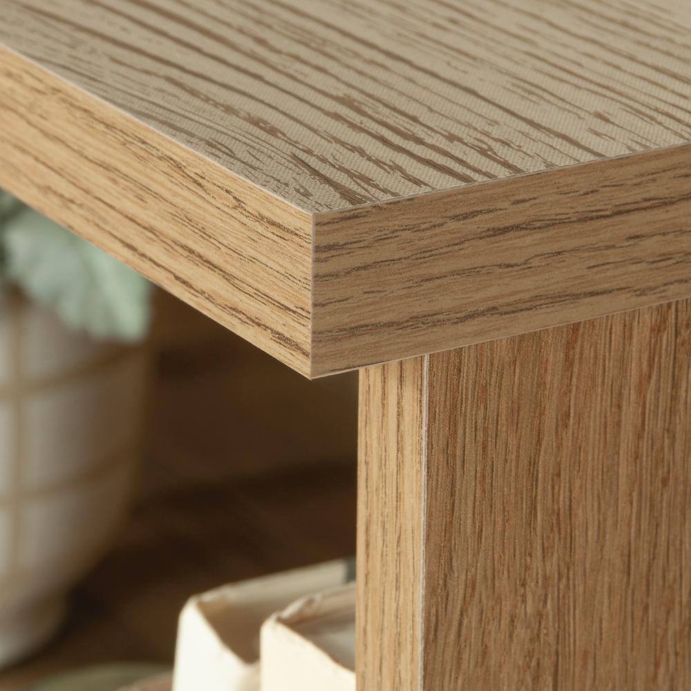 Timber Oak Storage Cabinet with Adjustable Shelving and Black Hardware