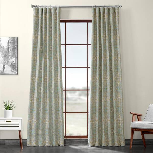 Exclusive Fabrics & Furnishings Camille Sky Blue Printed Linen Textured Blackout Curtain - 50 in. W x 120 in. L (1-Panel)