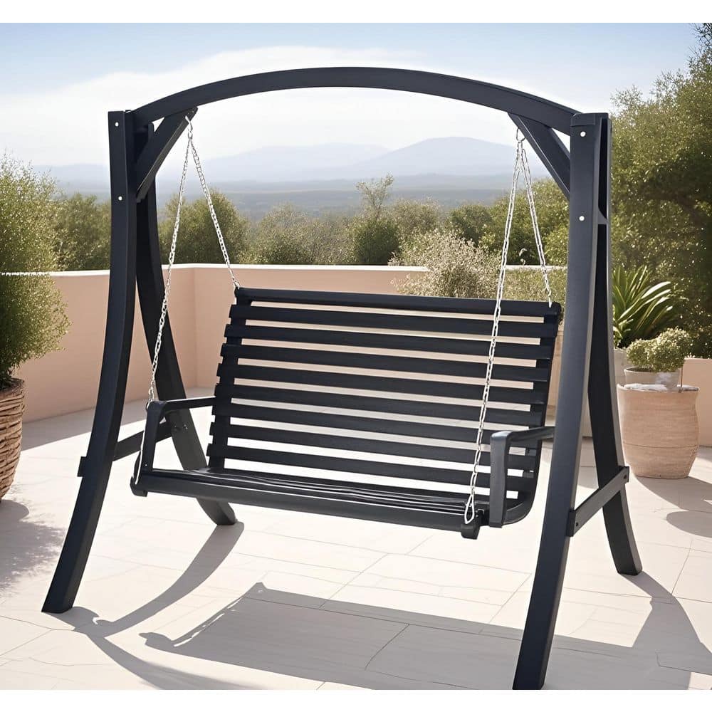 77 in. W SAN JUAN 2-Person Gray Wood Patio Swing