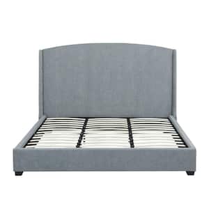 Monterey Gray Wooden Frame Upholstered King Platform Bed with Nail Head Trim