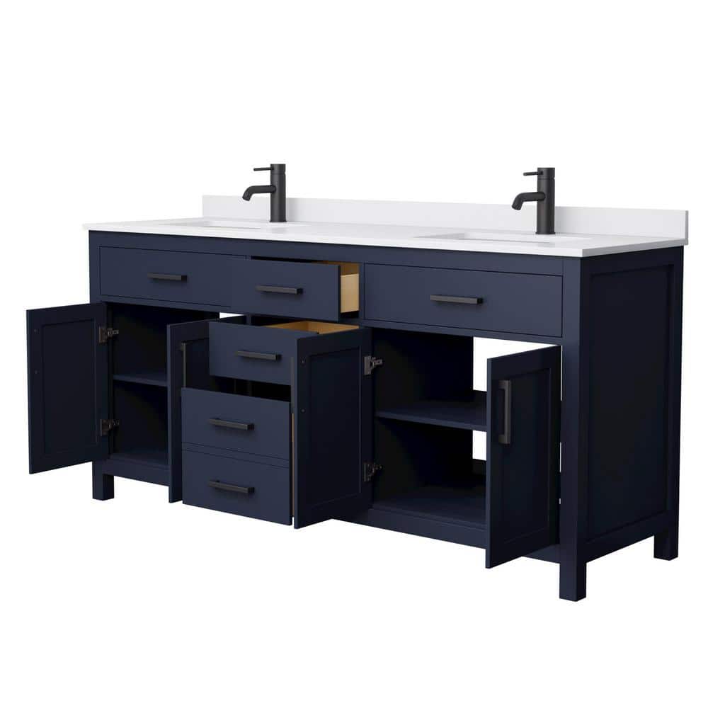 Beckett 72" Double Freestanding Vanity in Dark Blue with White Marble Top