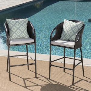 Mariam Faux Rattan Outdoor Bar Stool with Light Brown Cushion (2-Pack)