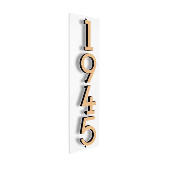 Floating Stand-Off 4-Number Vertical Sign White with Black / Gold Modern Font Numbers