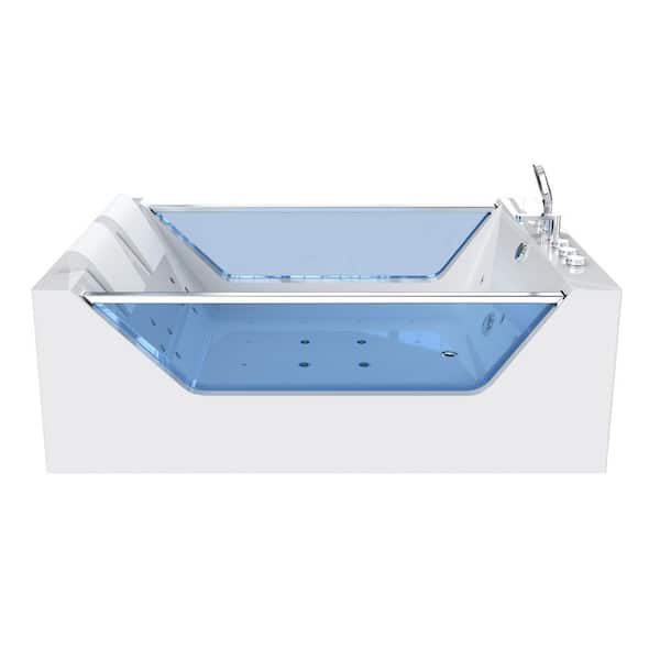 71 in. x 48 in. Whirlpool Air Combination Bathtub Rectangular Lighted Thermostatic Bath Tub with Right Drain in White