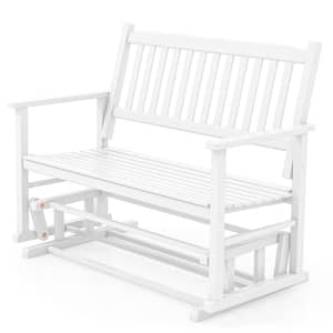 2-Person Poplar Wood Outdoor Glider with Armrests and Slatted Seat