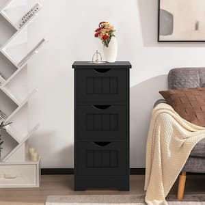 3-Drawer Black Bathroom Floor Cabinet Free Standing Side Storage Organizer Nightstand