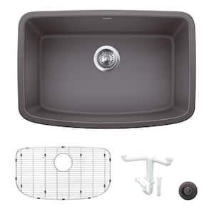 Valea 27 in. Undermount Single Bowl Cinder Granite Composite Kitchen Sink Kit with Accessories