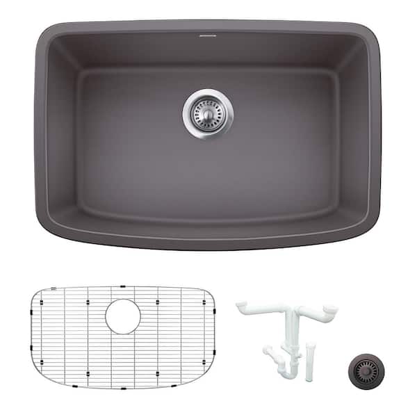 Blanco Valea 27 in. Undermount Single Bowl Cinder Granite Composite Kitchen Sink Kit with Accessories