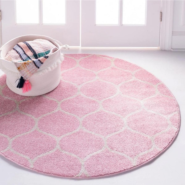 Trellis Frieze Rounded Light Pink 8 ft. x 8 ft. Area Rug