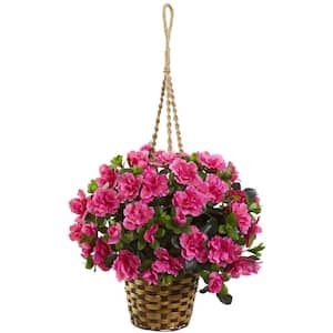 Artificial Indoor Azalea Flowering Silk Hanging Basket