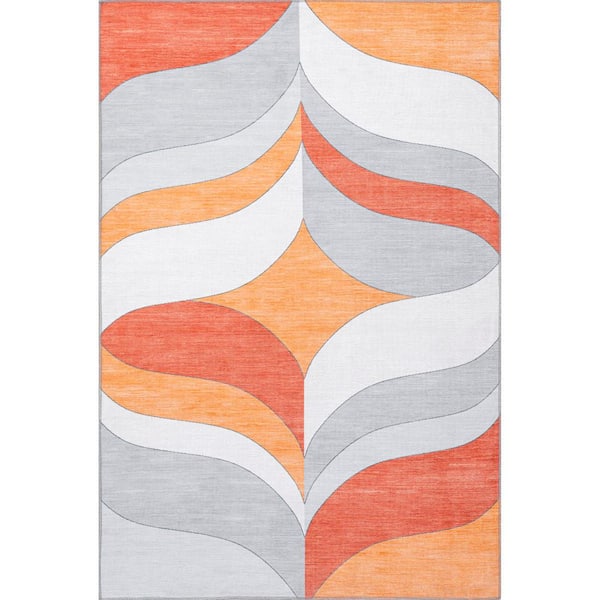 Ilana Machine Washable Orange 3 ft. x 5 ft. Doormat Abstract Area Rug