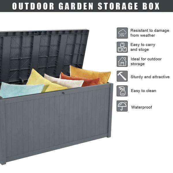SSLine 113 Gallon Outdoor Garden Storage Deck Box,Waterproof Storage  Container Chest Tools Lockable Seat,Patio Garden Furniture Outdoor Cushion
