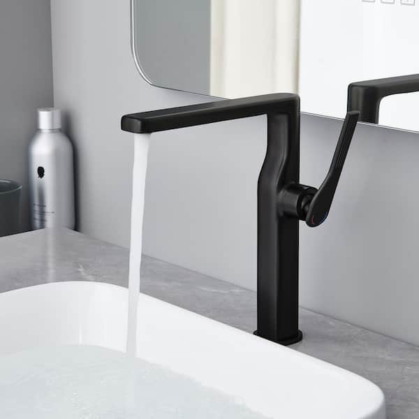 Single Handle Single Hole Bathroom Faucet High Tall Vessel Sink Faucet in Matte Black