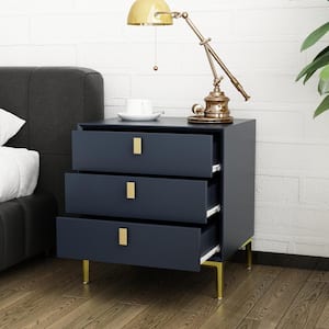 Black 3-Drawers 19.6 in. Width x 21.3 in. Height Wooden Nightstand, Bed Side Table with Golden Legs for Bedside Storage