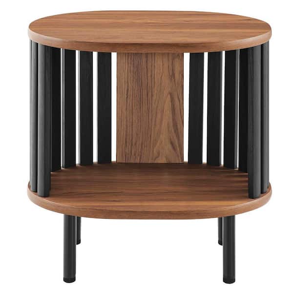 MODWAY Fortitude 19.5 in. W Oval Side Table in Walnut Black EEI