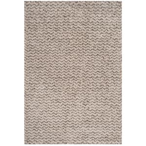 Hudson Shag Ivory/Gray 5 ft. x 8 ft. Geometric Striped Chevron Area Rug