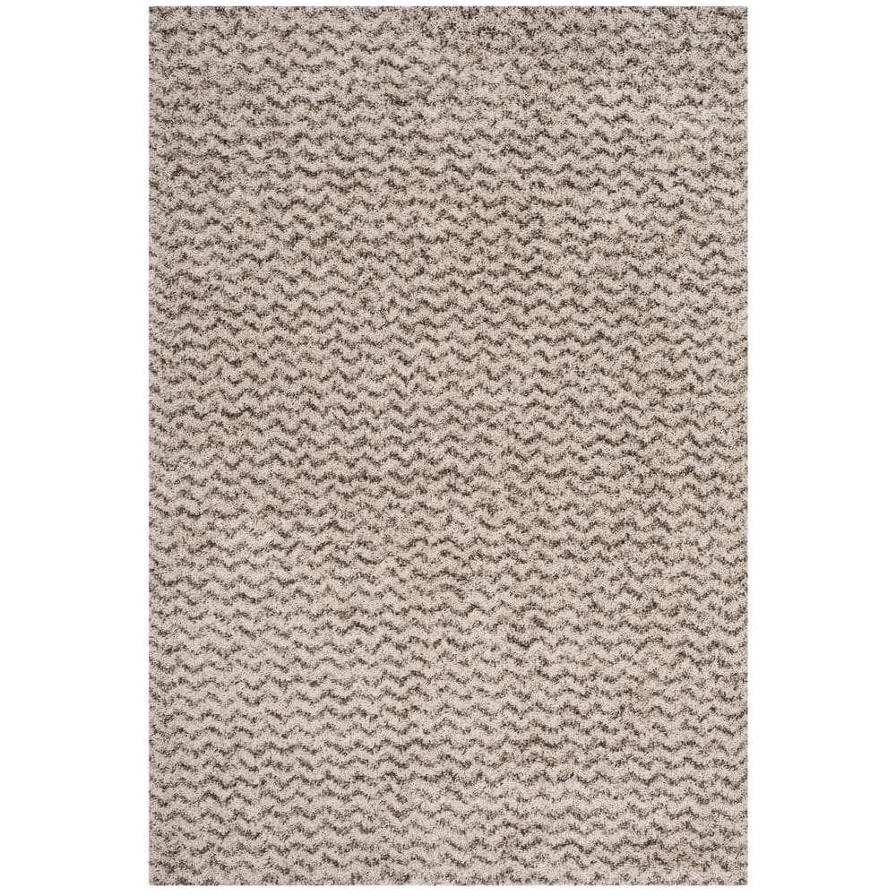 Ivory and Grey Chevron Shag Area Rug 6' x 9'