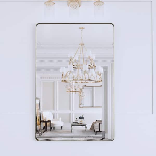 48 in. W x 32 in. H Rectangular Framed Wall Mounted Bathroom Vanity Mirror in Brushed Bronze