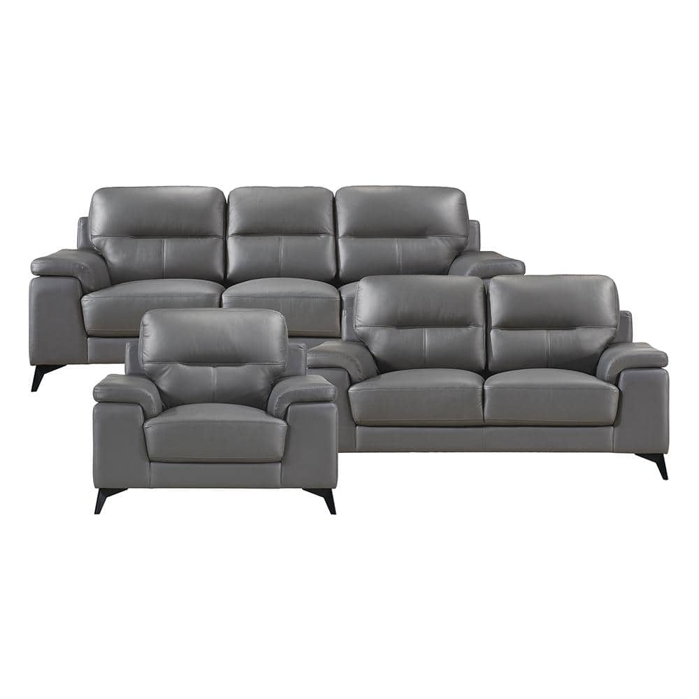 Argonne 88.75 in. W Straight Arm Leather Rectangle 3-Piece Living Room Sofa