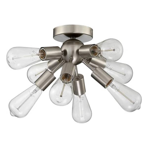 9 in. 8-Light Brushed Nickel Transitional Semi-Flush Mount with No Bulbs Included