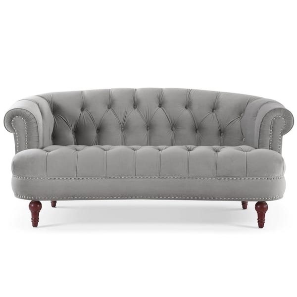 Jennifer Taylor La Rosa 69 in. Opal Gray Velvet 2-Seat Chesterfield Loveseat with Nailhead Trim