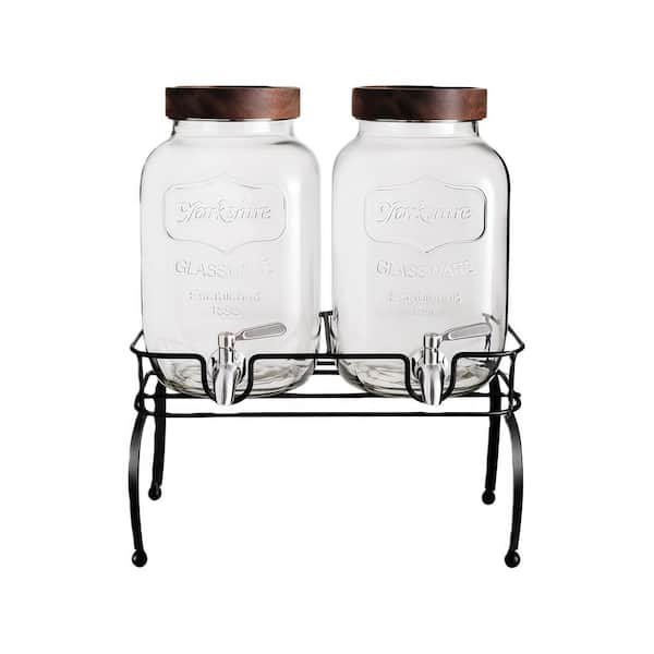128 fl. oz. Clear Glass Drink Dispenser for Parties with Stand Spigot Solid Stainless Steel Used as Sun Tea Jar Set of 2