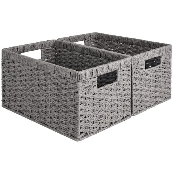 13 in. x 7 in. Water Hyacinth Storage Basket with Built-in Handles, Wicker Basket for Organizing, Grey (2-Pack)