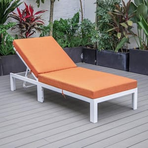 Chelsea Modern White Aluminum Outdoor Patio Chaise Lounge Chair with Orange Cushions
