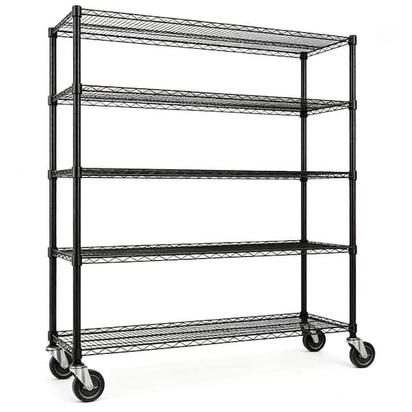 Heavy‑Duty 5‑Tier Rolling Wire Shelving Unit,76.8"H×59"W×17.7"D,3300‑lb with Casters & Leveling Feet