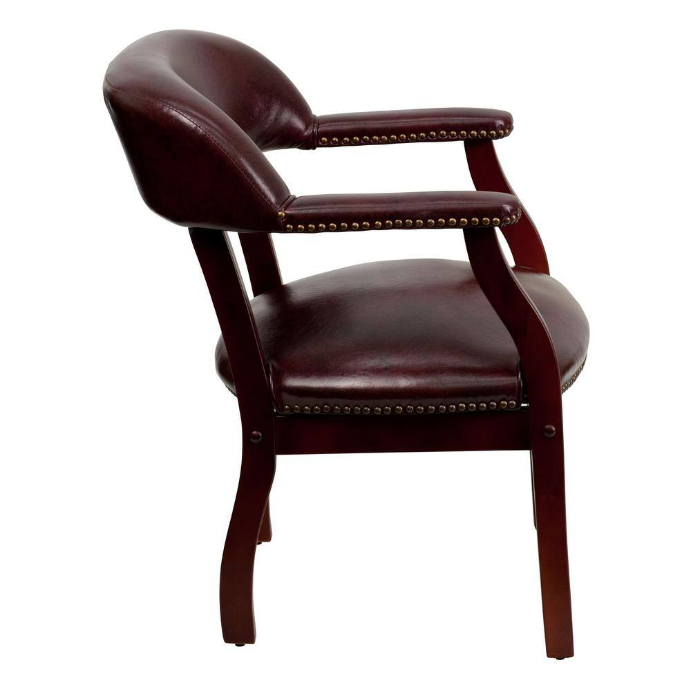 Oxblood Vinyl and Mahogany Traditional Accent Chair