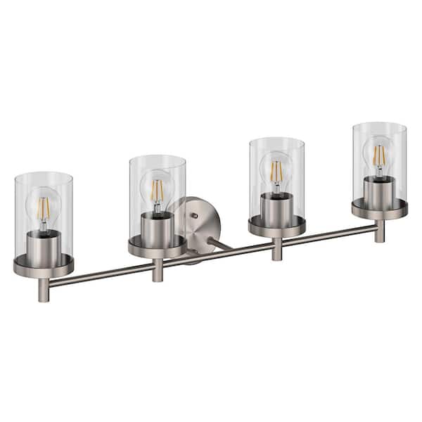 aiwen Modern 31.81 in. 4-Light Nickel Bathroom Vanity Light Sconces Wall Lighting with Clear Glass Shades