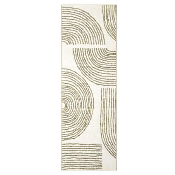 2 ft. x 6 ft. Brown Modern Linear Print Rug Abstract Design Soft and Washable for Dining Room Living Room Area Rug
