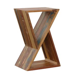 13 in. Natural Rectangle Wood Accent Table with Geometric Design
