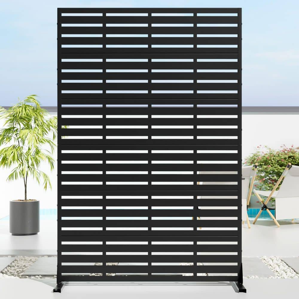 47 in. W x 71 in. H Black Wide Edge Four Fold Blinds Galvanized Sheet Outdoor Private Screen Decorative Art Panel price history on PriceWatchPro
