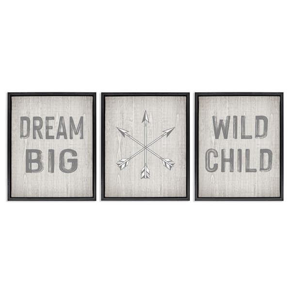 Dream Big Boho Arrows by Ashley Calhoun 3 Pieces Black Floater Frame Typography Graphic Art Print 31 in. x 25 in.