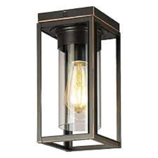 Eglo Walker Hill 5.37 in. W x 10.75 in. H 1-Light Oil Rubbed Bronze Outdoor Flush Mount with Clear Glass