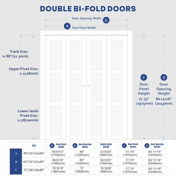 48 in x 80 in 3 Lite Clear Glass Solid Core,White MDF, Water-Proof Can't be Painted Bi-fold Door with All Hardware