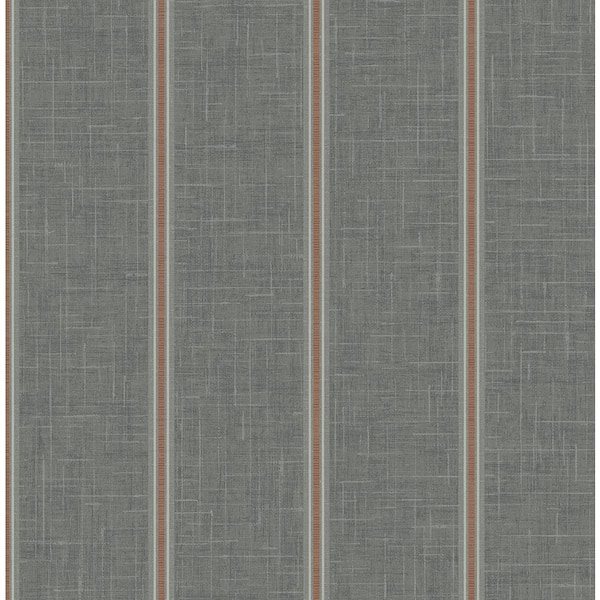 Seabrook Designs 56 sq. ft. Metallic Charcoal and Rust Tipton Stripe Unpasted Paper Wallpaper Roll