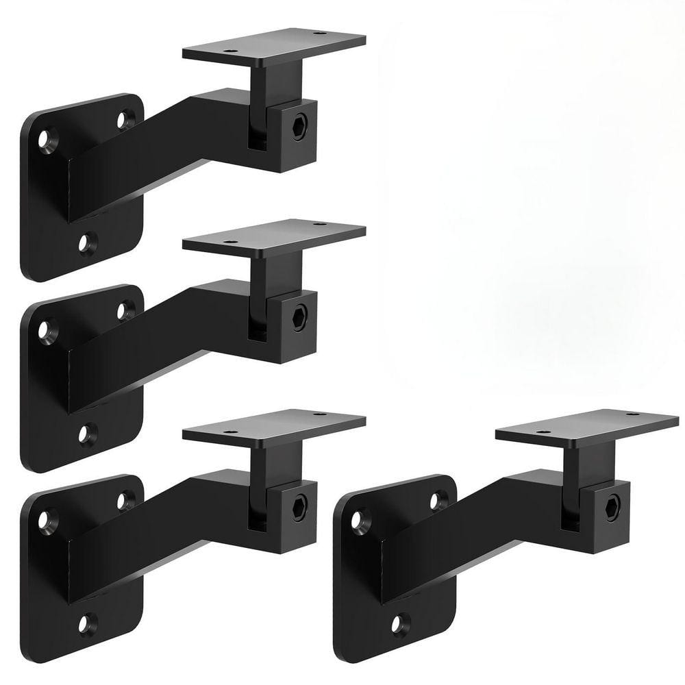 4 in. Adjustable Stainless Steel Handrail Bracket for Staircase Offices Living Rooms, Black (4-Pack)